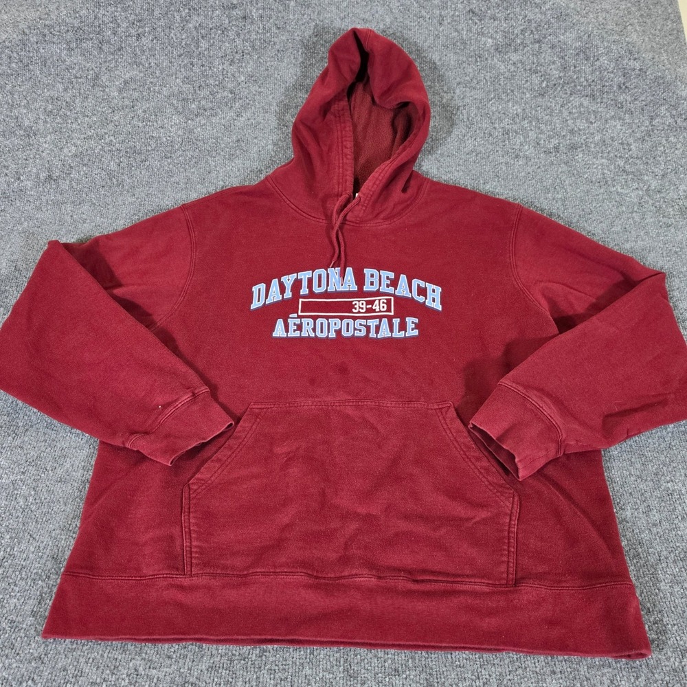 2000s Aeropostale Mens 2XL Burgundy Daytona Beach Pullover Hoodie Sweatshirt